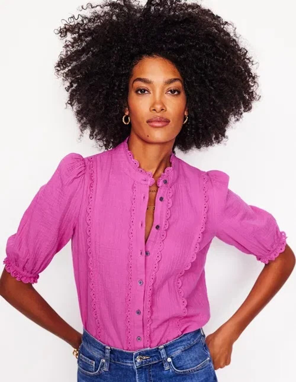 Boden Scallop Double Cloth Top Shirt Vibrant Fuchsia US 6